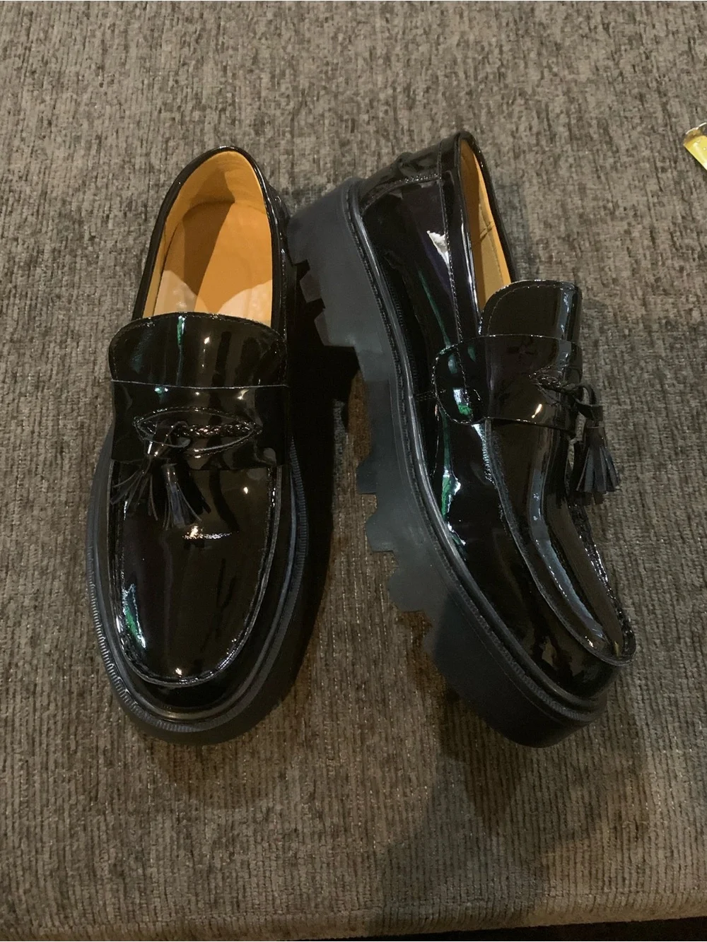 Glossy Black Tassel Platform Loafers
